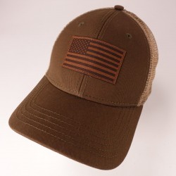 H3 HEADWEAR Trucker Hat Men's Snapback American Flag Patch Brown Tan Mesh