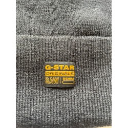 G-Star RAW Originals Black Ribbed Knit Beanie Hat Logo Patch Men’s One Size