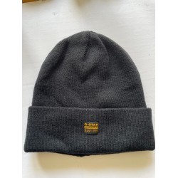 G-Star RAW Originals Black Ribbed Knit Beanie Hat Logo Patch Men’s One Size