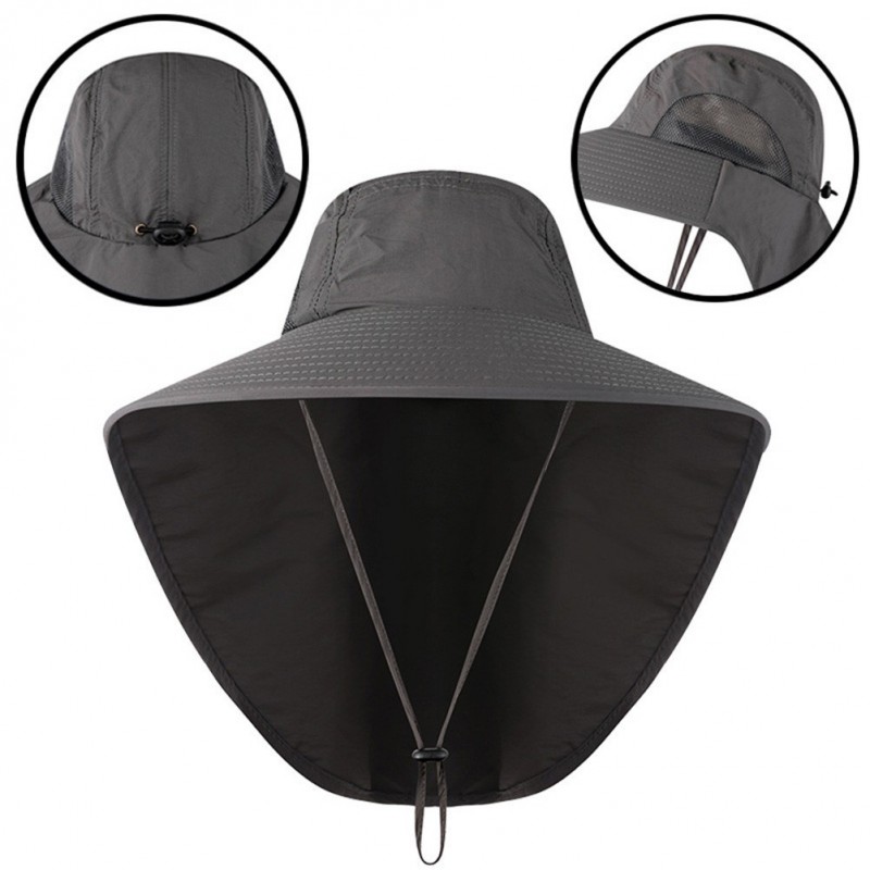 Outdoor Nylon Sun Hat UV Protection Wide Brim Bucket Hat with Earflaps