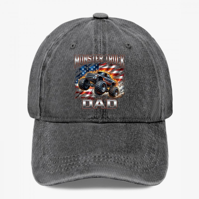 Monster Truck Dad Hat USA Flag Off Road Gift for Father Washed Baseball Cap