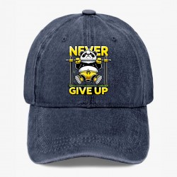 Never Give Up Panda Hat Funny Gym Workout Motivation Washed Baseball Cap