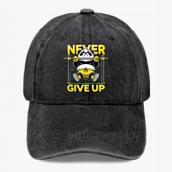 Never Give Up Panda Hat Funny Gym Workout Motivation Washed Baseball Cap