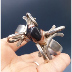 Modernist Silver and Stone Bracelet - Artist 1970s