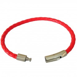 Men's - Women's Red Braided Leather Bracelet - Stainless Steel Bayonet Clasp