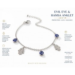 Silver Evil Eye Anklet Hamsa Bracelet Adjustable Boho Gift Women