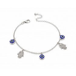 Silver Evil Eye Anklet Hamsa Bracelet Adjustable Boho Gift Women
