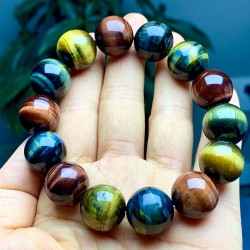 85G Natural Double Blue-Yellow Tiger's eye Crystal Beads Bracelet