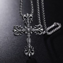 Men Gothic Cross Pendant Necklace Punk Retro Rock Biker Silver Chain 24"