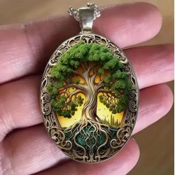 Tree Of Life Oval Silvery Gothic Strength Pendant Necklace
