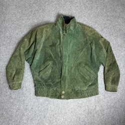 Vintage G-III Leather Fashions Green Suede Bomber Jacket Mens Medium Distressed