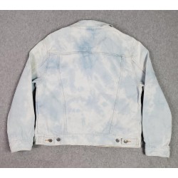 Jacket Mens Large Light Blue Acid Wash Denim Trucker Button Front Pockets