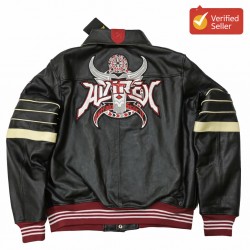 Vintage Black Leather Varsity Jacket Men's