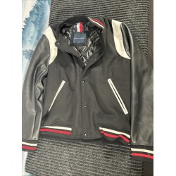Men's Black Mixed Media Varsity Bomber Jacket Size XL