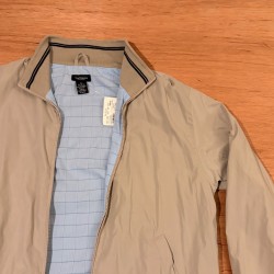 Van Heusen Mens Tan Khaki Full Zip Bomber Jacket Plaid Lined Size M 15-15. 5 NEW