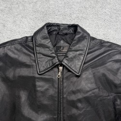 J. Ferrar Leather Bomber Jacket Mens Large Black Lambskin Collared Full Zip