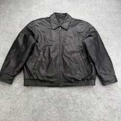 J. Ferrar Leather Bomber Jacket Mens Large Black Lambskin Collared Full Zip