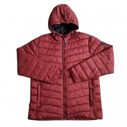 Jacket Men L Red Hooded Puffer Padded Adjustable Warm Full Zip