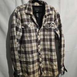Men's Check Plaid Shirt Jacket Brown Cream Casual Shacket fit