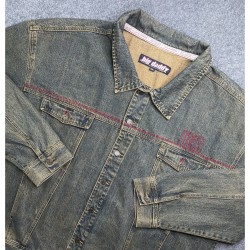 Jacket Big Daddy Para Men 4XL Living Grande Verde Denim Bordado con Botones