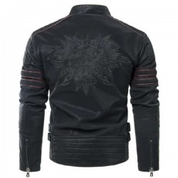 Plus Size Jacket Men's Fashion Leather Jacket Zipper Coat Leisure Jacket Embroidery Jacket 3 Colors