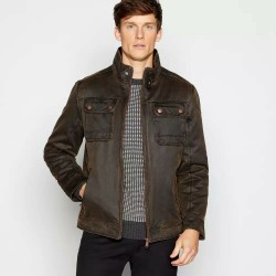 Debenhams Mantaray Men's Chocolate Waxed Biker Jacket Size M Very Rare!