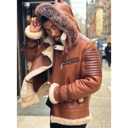 Men Bomber Leather Jacket Collar Hood