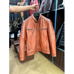 Men's Tan Brown Quilted Leather Jacket Small Medium Large XL XXL