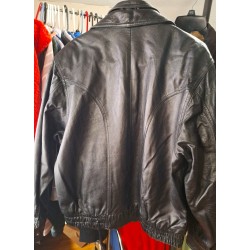 Men's Black Leather Bomber Jacket Zip Button Elastic Waist Made In Italy