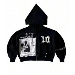 Men's large vintage Full Zip jacket Black White