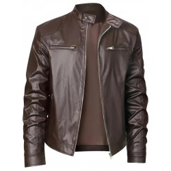 Men's leather jacket PU jacket stand collar leather jacket