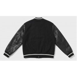 Men's Black Varsity Jacket Button Leather S