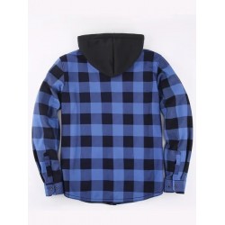 Loose Jacket Men's Autumn and Winter Warm Jacket Fashion Casual Plaid Long S ve Pocket Hooded Jacket