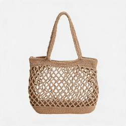 Handbag Beige Woven a Mano de Cuerda de Cotton, Shoulder Bag Suave de Verano