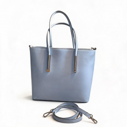 Handbag/Tote Pelle Italiano Blue Claro Estructurado 2 Asas Borde Plateado en Excelente Condición