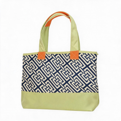 "Handbag Daufuskie Island Verde/Blue Marino Canvas Impresión Geométrica 16""x12"""