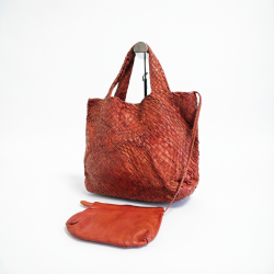 Handbag ITALIA F605 Leather Genuino Intrecciato con Bolsa Brown Italia
