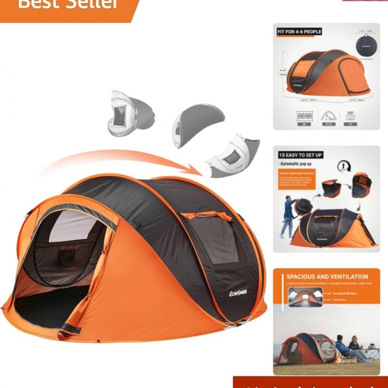 4 Person Pop Up Camping Tent Waterproof Quick Setup Orange