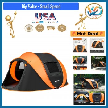 4 Person Pop Up Camping Tent Waterproof Quick Setup Orange