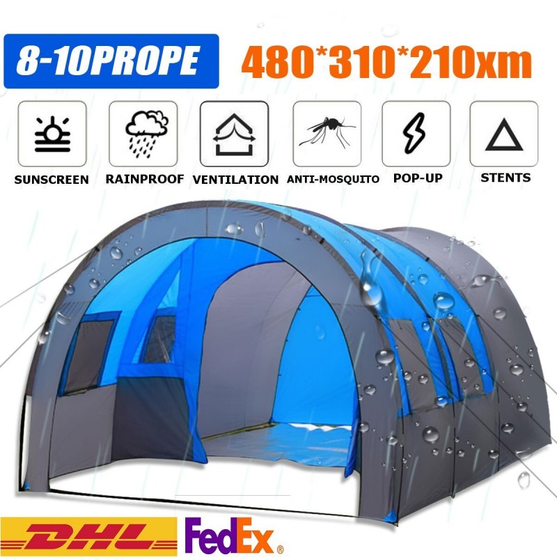 8-10 Person Camping Tent Instant Family Outdoor Double Layer Tent Rainfly Tent