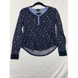 Women's Medium Navy Blue Star Pattern Sleep-Wear Thermal Pajama Set
