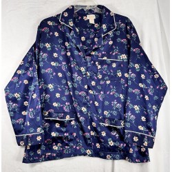 Top de Pajamas vintage de Satin 1X azul floral Plus Size para Women piel de peluche