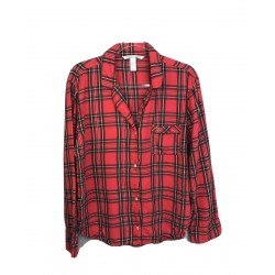 Pajamas rojo a cuadros Top Women Medio Botón Frontal Prendas para dormir