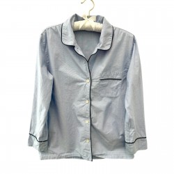Pajamas Azul Claro Top Cotton Abotonado Camisa para Dormir Preppy Pequeña
