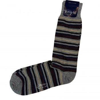 Byford London NWT Men's Brown Gray Striped Marino Wool Blend Socks Made in Peru