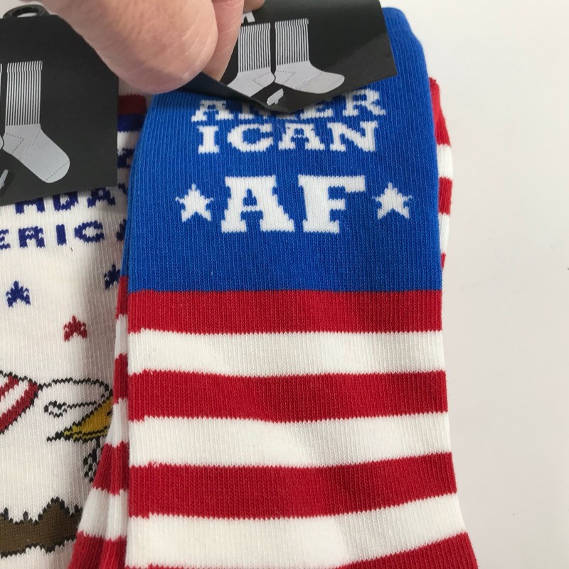 July 4th USA Knit Socks Size L Crew Happy Birthday America American AF/ 2 Pair