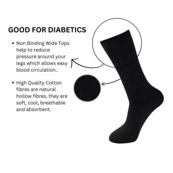 Big Foot Black Mens 100% Cotton Non Elastic Diabetic Socks Loose Grip 11-14