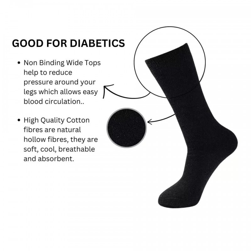 Big Foot Black Mens 100% Cotton Non Elastic Diabetic Socks Loose Grip 11-14
