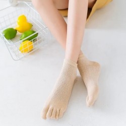 1/2 pair Five-finger Socks Women's Summer Cotton Thin Section Mesh Toe Socks Casual Short Socks Solid Color Boat Socks