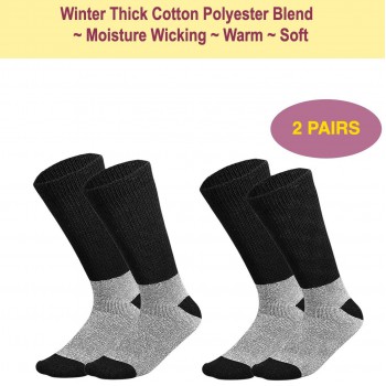 Winter Thermal Socks Cotton Padded Arch Black Gray 13-15 Diabetic Boot Socks 2pk